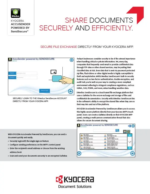 Kyocera, Software, Capture, Distribution, Accusender, Powered By Sendsecure, Elite Document Resources