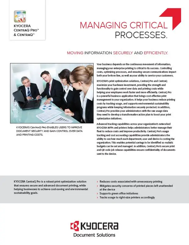 Kyocera, Software, Cost Control, Security Centraq Pro, Elite Document Resources