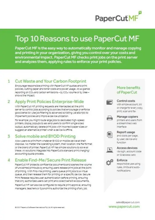 Top 10 Reasons, Papercut Mf, Elite Document Resources